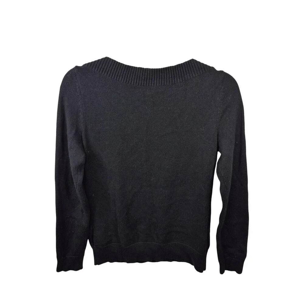 Lauren Ralph Lauren Womens Sweater Size S Black Boat Neck Knit Top Old Money - Picture 2 of 7